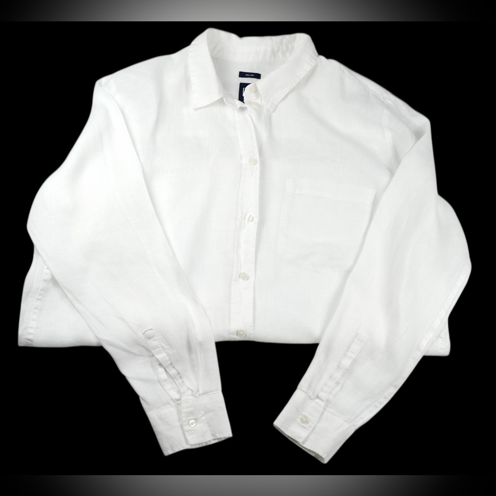 GAP Women’s L Optic White 100% Linen Boyfriend Button Front Shirt Long Sleeve - Picture 10 of 17